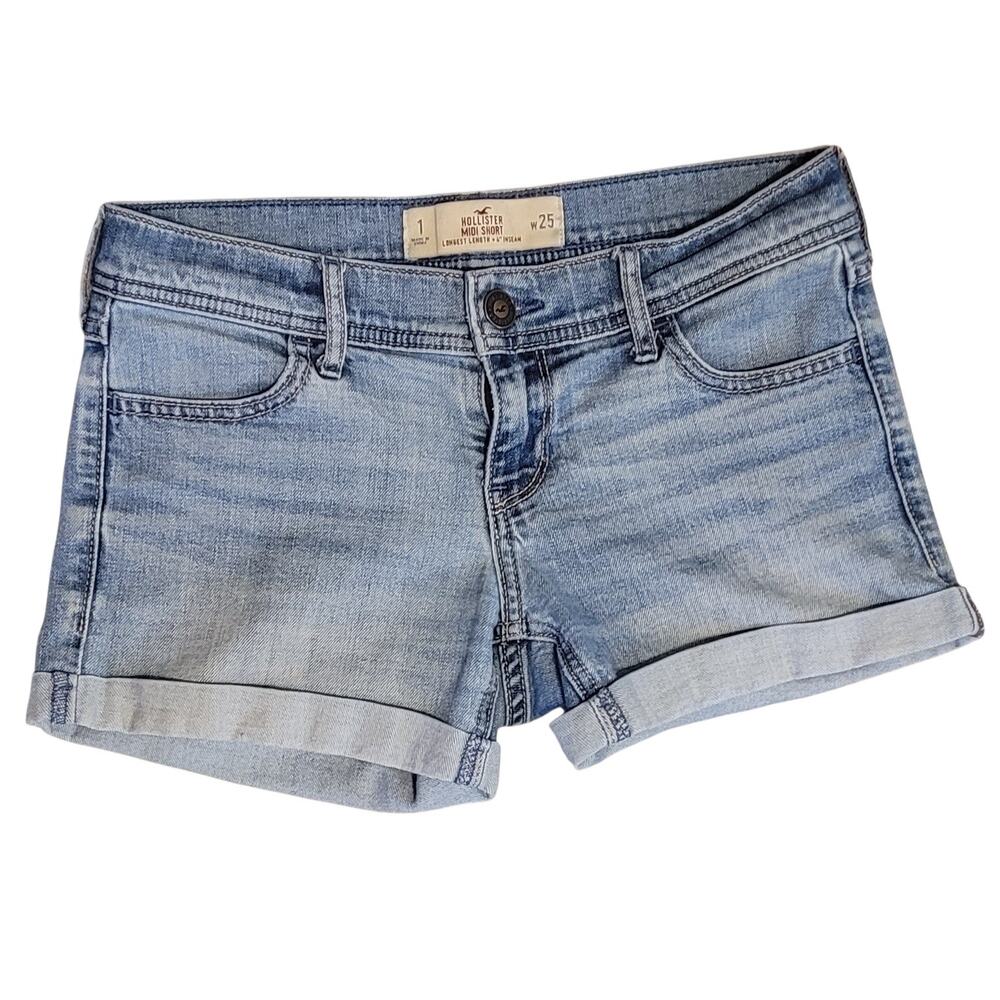 Hollister "Midi Short" Denim Cuffed Shorts Light Wash Womens Size 1 or W25 EUC